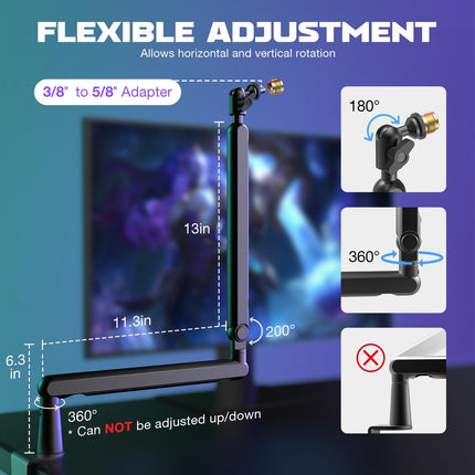 Low Profile Adjustable Microphone Boom Arm with Desk Clamp