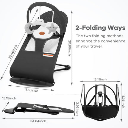 Portable Baby Bouncer Seat with Hanging Toys - Dark Grey