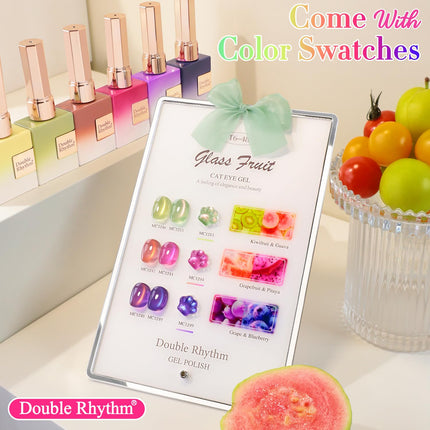 Glass Rose Pink Green Cat Eye Gel Nail Polish Set, 6 Pack