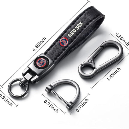 Genuine Leather Baseball Keychain in Black