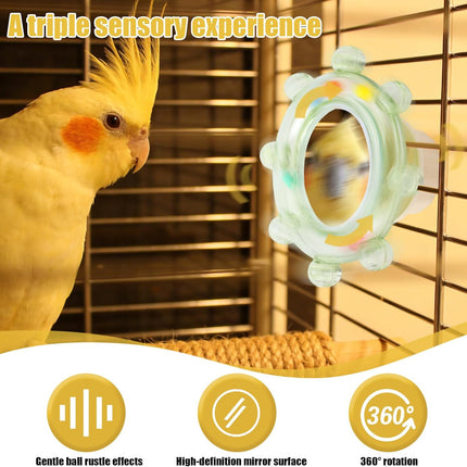 2-Piece Rotating Bird Cage Mirror Toy with Rustling Balls