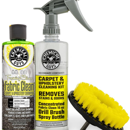 Foaming Citrus Fabric Clean Drill Brush Kit - Upholstery, Floor Mat & Car Carpet Cleaner, 16 fl oz