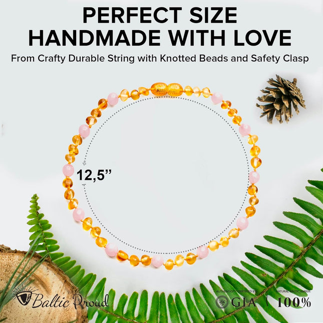 Unisex Honey Rose Polished Baltic Sea Amber Necklace, 12.5 Inches