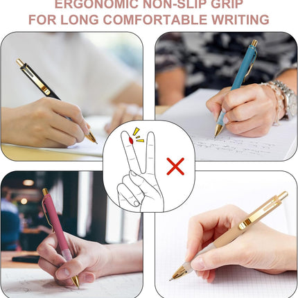 Black Medium Point 1mm Retractable Ballpoint Pens with Super Soft Grip, Gold, 12 pcs