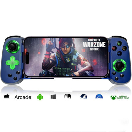 Mobile Gaming Controller with Phone Case Support & Green Light