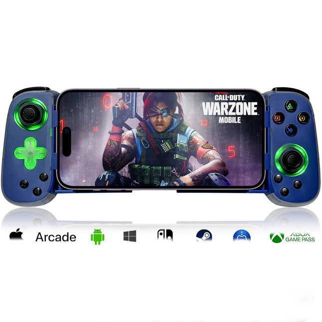 Mobile Gaming Controller with Phone Case Support & Green Light