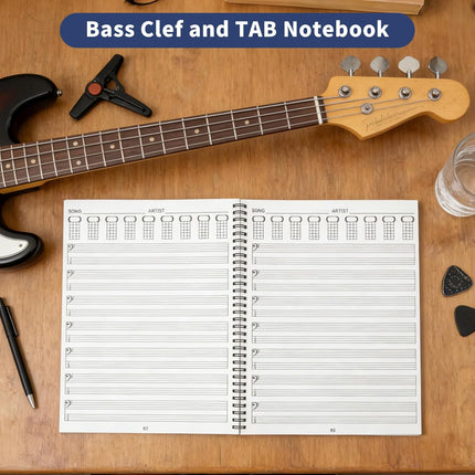 SourceToHome FuenteACasa Bass Clef and TAB Notebook Tablature Bass Music Tabs Journal 120 Pages — Home & Lifestyle