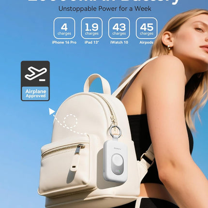 CharmGo 20000mAh 30W Portable Charger with Built-In Cables, White