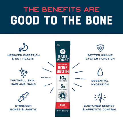 Beef Bone Broth Instant Powdered Mix Packets | 5g Collagen | 10g Protein | Keto & Paleo Friendly | No Artificial Flavors | Rich Savory On-the-Go 16 Pack