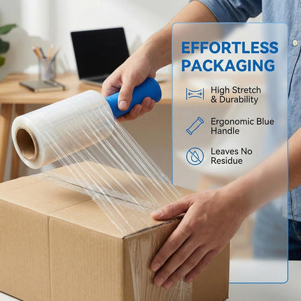 4 Pack Heavy Duty Clear Stretch Wrap for Moving, Shipping & Storage
