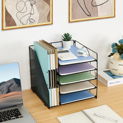 5-Tier Black Desk Organizer with Paper Letter Tray and File Holder