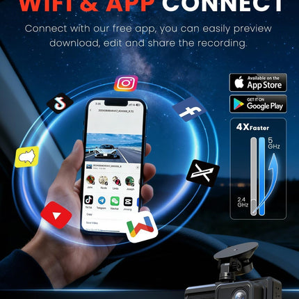 3 Channel Dash Camera for Cars with 4K Front, Rear and Inside Recording