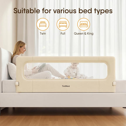 Folding Toddler Bed Rail Guard, Khaki, 59 in x 21.6 in