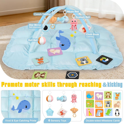 5-in-1 Tummy Time Mat Baby Activity Gym with Whale Cartoon Pattern