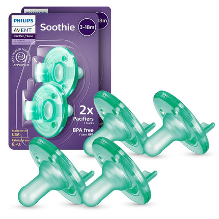 Soothie Baby Pacifiers - 100% Silicone, Green, 4 Pack