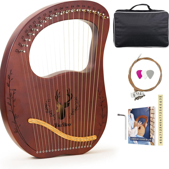 19-String Mahogany Lyre Harp Kit for Beginners and Adults