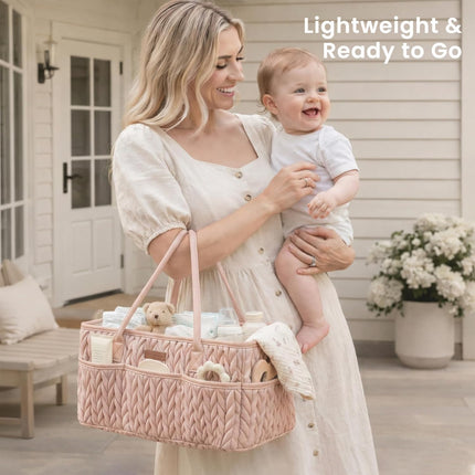 Blush Braided Quilted Diaper Caddy Organizer