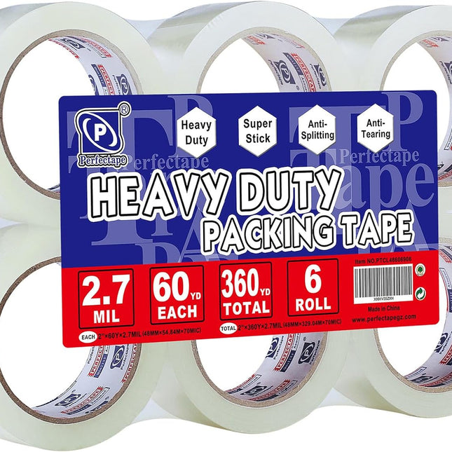 Heavy Duty Clear Packing Tape Refill, 6 Rolls, 360 Yards Total