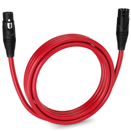 10 ft Red Balanced XLR Microphone Cable, Male to Female 3-Pin