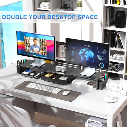 Dual Monitor Stand Riser Desk Organizer in Black