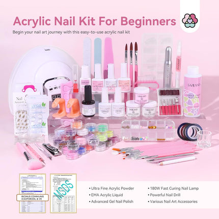 Beginner Acrylic Nail Kit with 180W Lamp and Nail Drill