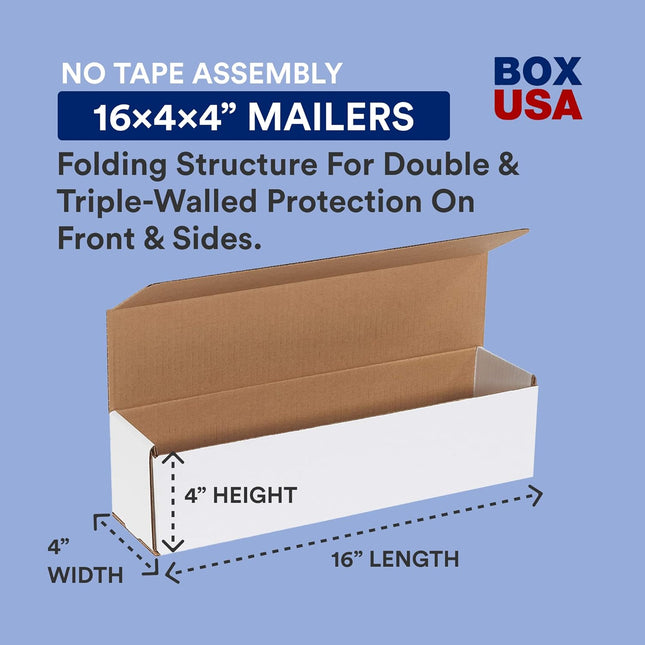 Medium White Corrugated Mailers 16 x 4 x 4 in, 50-Pack