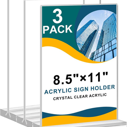 SourceToHome FuenteACasa 8.5x11 Acrylic Sign Holder 3 Pack Vertical Clear Table Menu Signs Holder, — Home & Lifestyle
