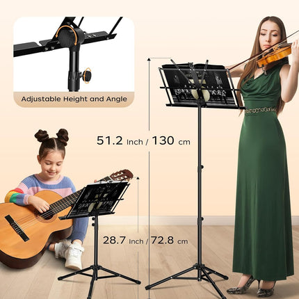 K KASONIC Music Stand, 2 in 1 Dual-Use Folding Sheet Music Stand & Desktop Book Stand, Portable Lightweight with Music Sheet Clip Holder Carrying Bag