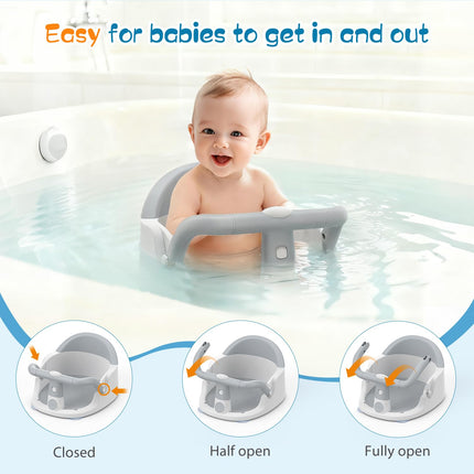 Grey Non-Slip Baby Bath Seat for Babies 6 Months & Up
