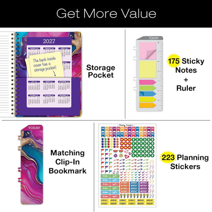 Hardcover Academic Year 2026-2027 Planner, 14 Months, Pink Purple Marble