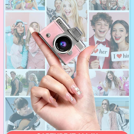 Mini Keychain Camera, 1080P Portable Digital Camera with Flip LCD & Flash, Pink 32GB