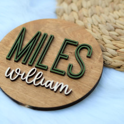 Custom Round Nursery Name Sign - Personalized 3D Wooden Wall Plaque, Design 11