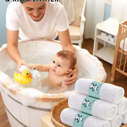 Baby Washcloths, Rayon Made from Bamboo, White 6 Pack