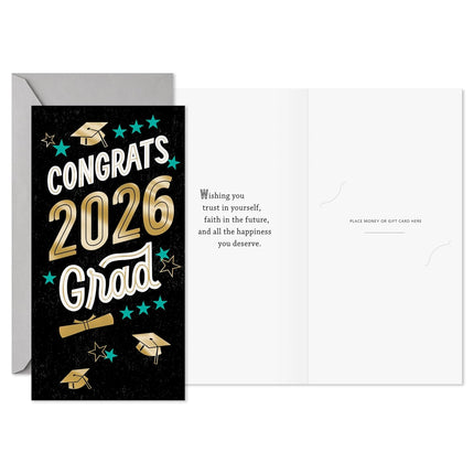 Year-Dated Graduation Money Holder Cards, Congrats 2026 Grad (10 Cards with Envelopes) Black, Blue, Gold Foil