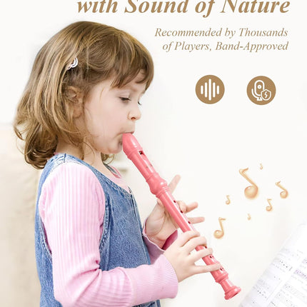 Pink Soprano Recorder for Kids Beginners, German Fingering C Key