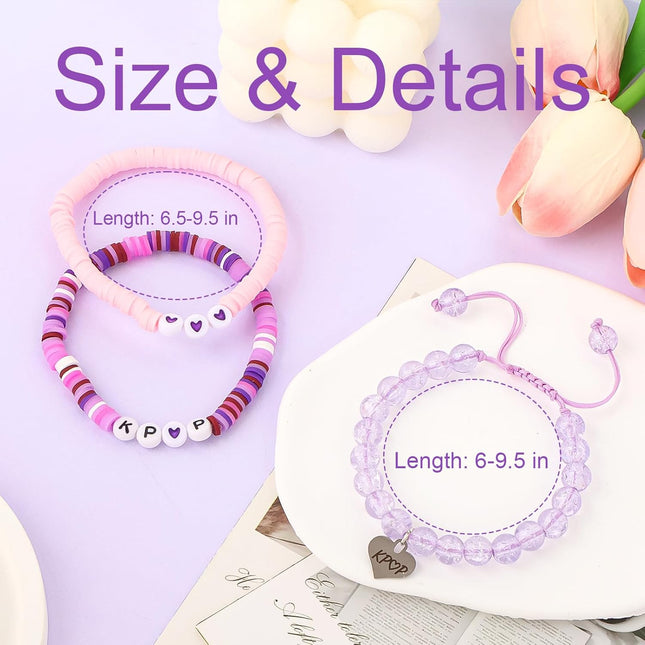 Purple Crystal K-Pop Fan Stretch Bracelet Gift Set with Birthday Card