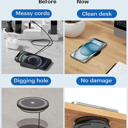 Invisible Wireless Charger, 0-30mm Under Desk Charging Pad