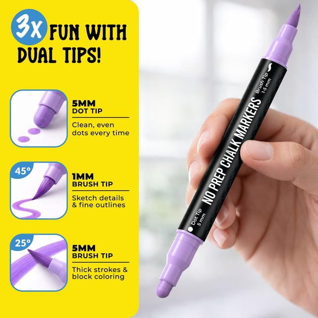 Dual Tip Liquid Chalk Markers for Blackboard, Glass & Mirror - 24 Colors