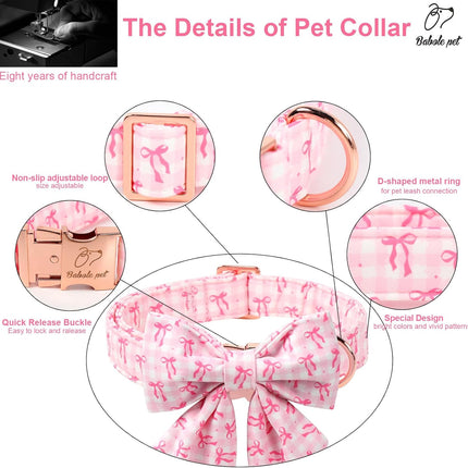 Girl Dog Collar with Pink Lady Bow and Adjustable Metal Buckle