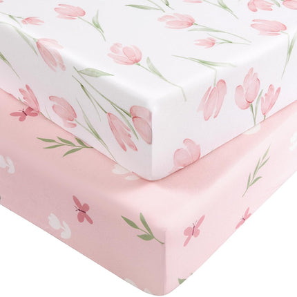 Pink Tulip Fitted Crib Sheets 2-Pack, 52" x 28"