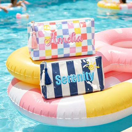 GlowEssence EsenciaLuz Embroidered Travel Makeup Bag for Women, Custom Waterproof Striped — Beauty & Self-Care