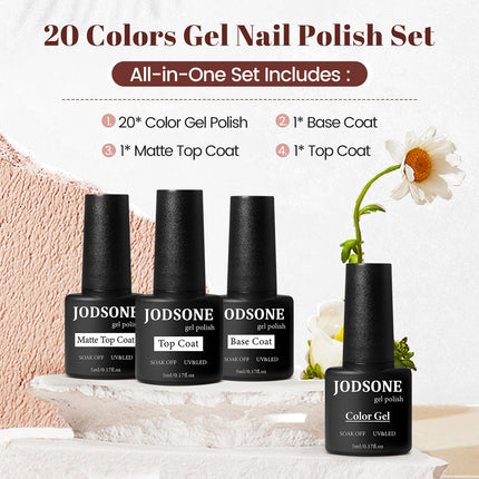 23-Piece Multicolor Gel Nail Polish Set with Base, Glossy & Matte Top Coats