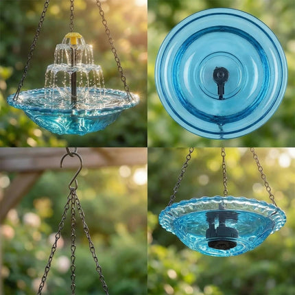 2026 Solar Cascade Hanging Bird Bath Fountain - Blue 3-Layer Outdoor Water Feature