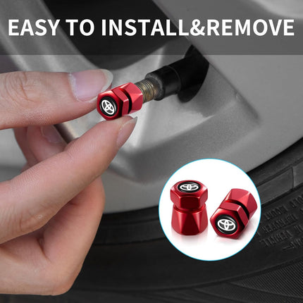 Red Metal Tire Valve Stem Caps, 4 Pack