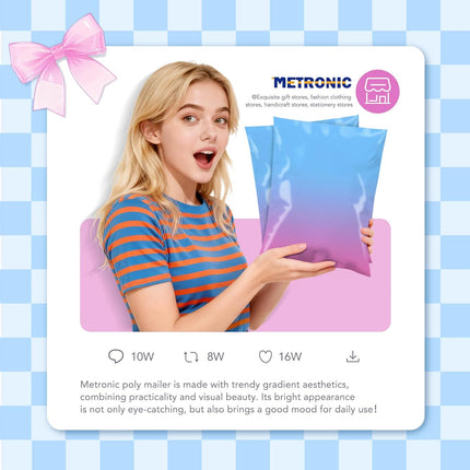 Cute Gradient Blue Pink Poly Mailers 10x13" 20-Pack