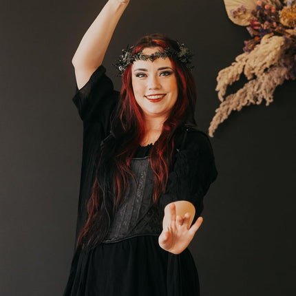 Light-Up Black Antler Elf Crown Gothic Flower Headband