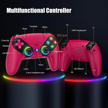 Wireless Controller with Turbo, Back Buttons, Motion Sensor & RGB LED Lights for PS5 and Windows PC