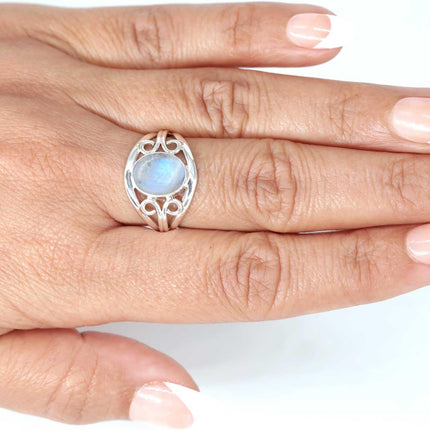 Garnet, Lapis, Moonstone & Crystal Oval 925 Sterling Ring
