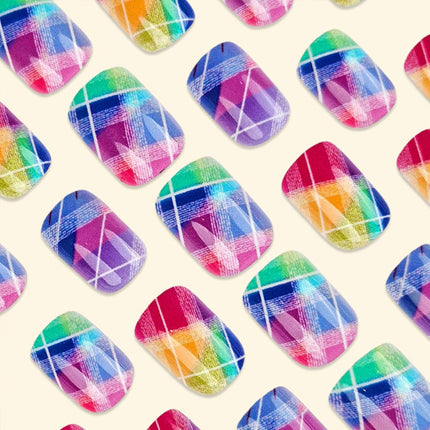 PawHaven RefugioPata Rainbow Checkered Press on Nails Short Square Gradient Fake Nails with — Pet Supplies