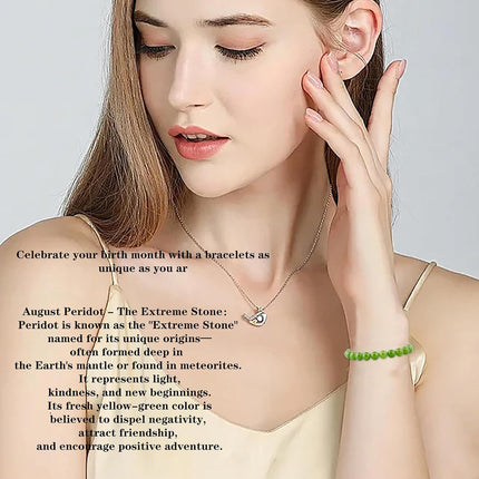 August Birthstone Peridot Stretch Beaded Bracelet